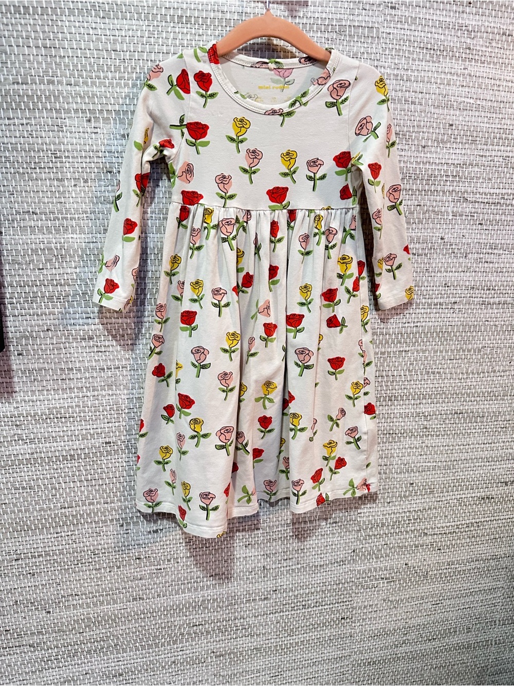 Mini Rodini White Dress with Red, Pink & Yellow Roses 2-3 T GUC